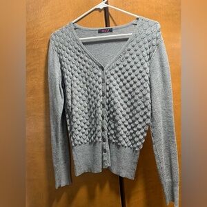 Gray V-Neck Textured Women's Sweater